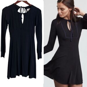 Vintage Free People Long Sleeve Keyhole Mini Dress Witchy Whimsigoth Black XS